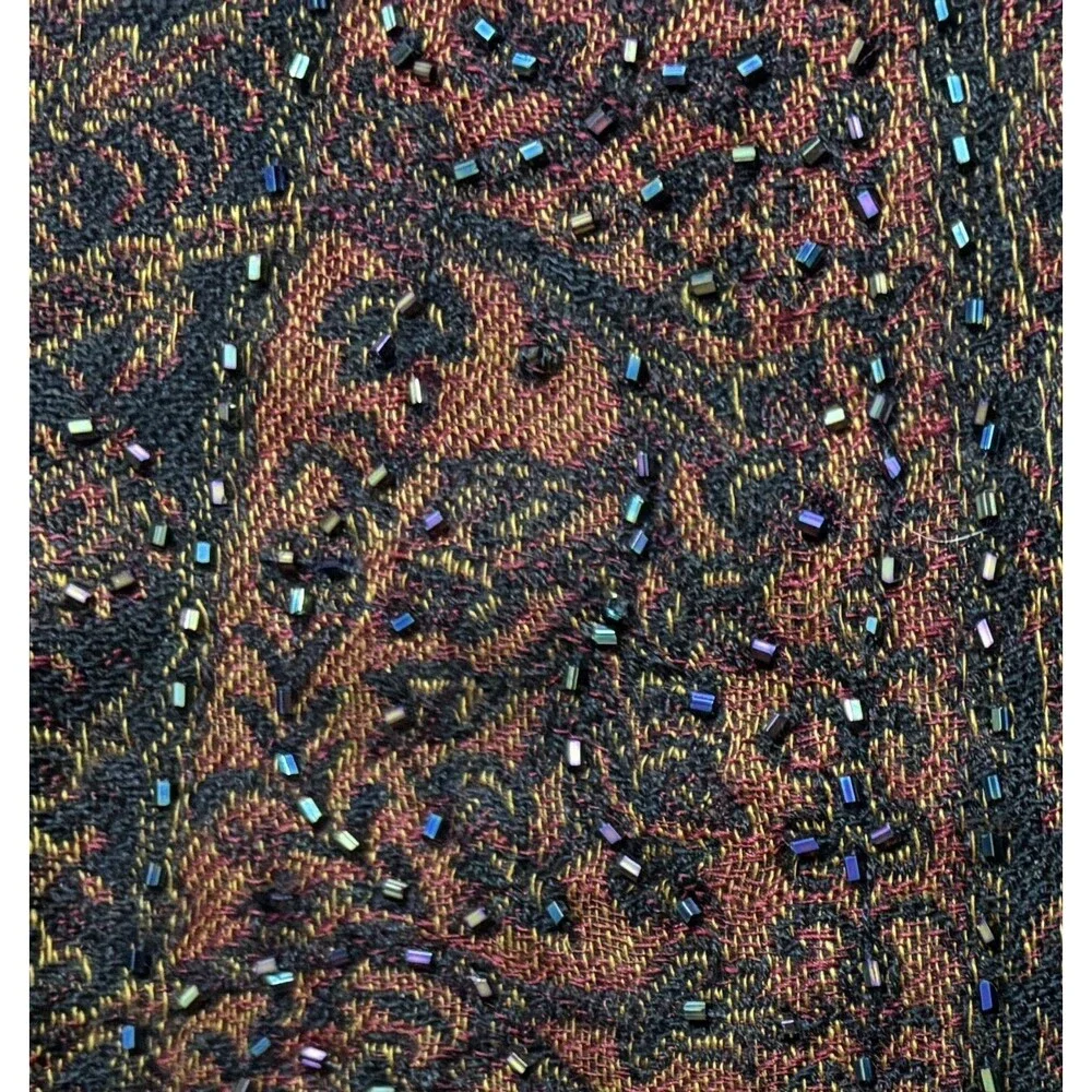 Lg Antique‎ Collectors Club RTM Beaded Shawl Cashmere Silk Blend Global Vintage